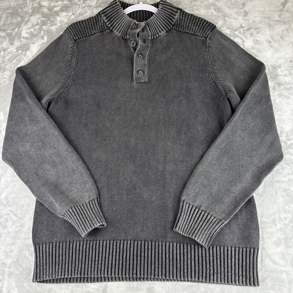 Rock & Republic Henley Sweater Mens Size XL Gray Long Sleeve Knit Pullover(0764)